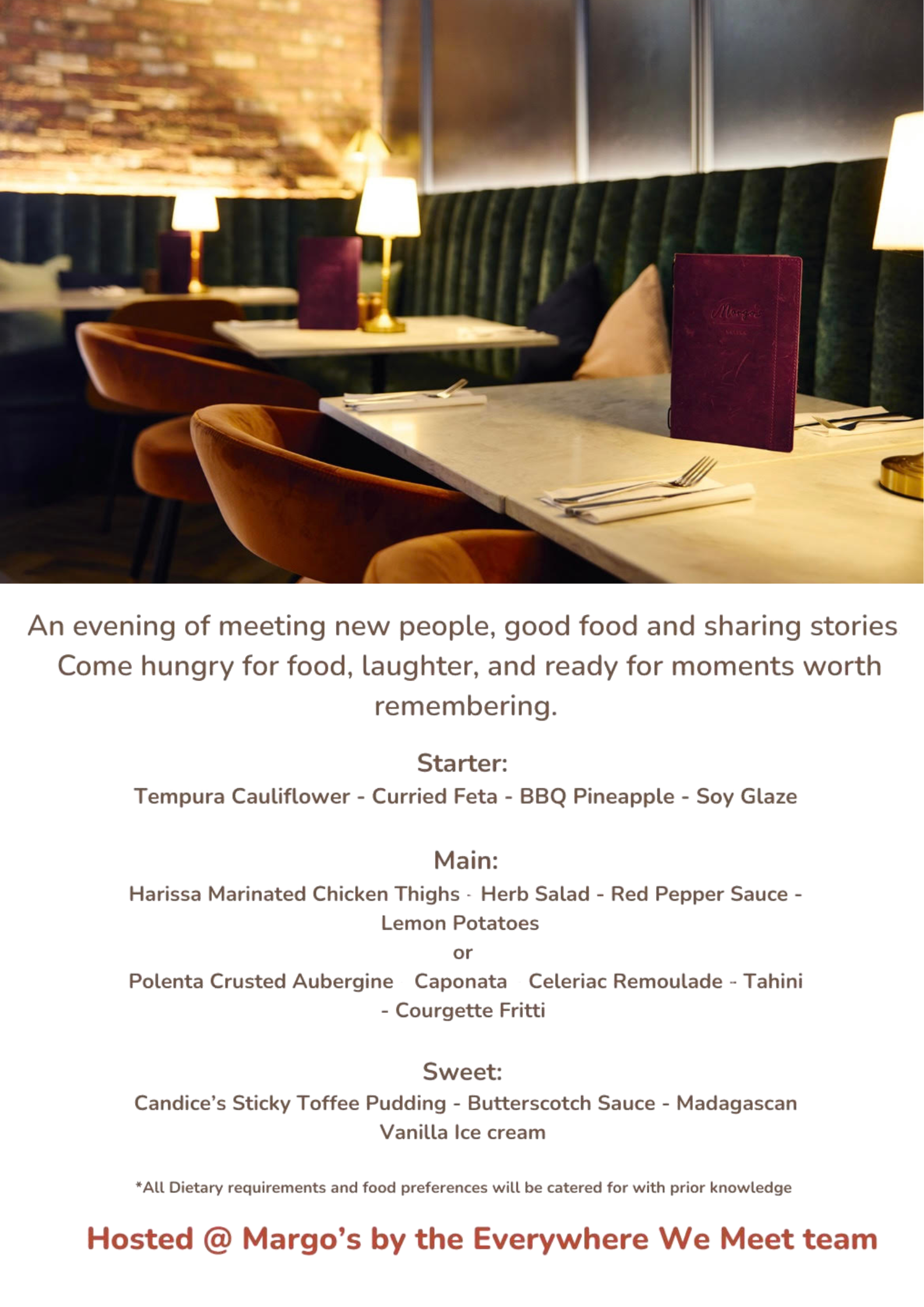 Woburn Singles Supper Club at Margos 19th March 7pm